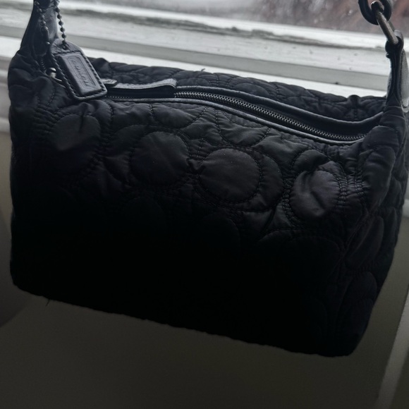 Coach Y2K Soho Quilted Mini Hobo Shoulder Bag Lather Nylon Wristlet Zipper Black - Picture 9 of 16